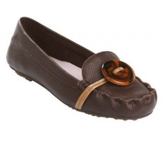 Isaac Mizrahi Live! Tortoise Button Leather Loafers —