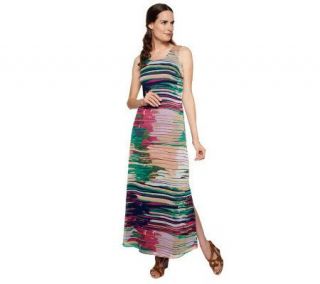 Liz Claiborne New York Watercolor Stripe Chiffon Maxi Dress — 