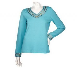 Grand Ole Opry Stretch Jersey Sequin and Beaded Knit Top —