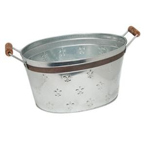  de Lis Print Copper Band Oval Beverage Storage Tub with Handles