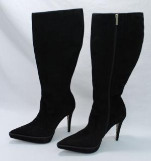New Colin Stuart Knee Tall Black Leather Stiletto Boots Size 8 5 in