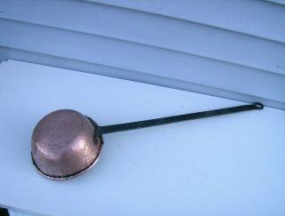 Large Antique Hammered Copper Dipper Ladle w Iron Handle Hearth