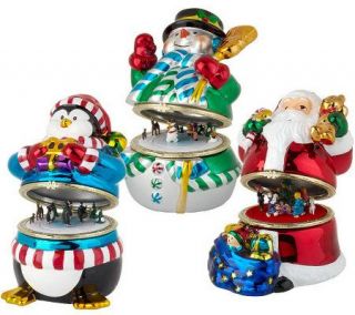 Mr. Christmas Set of 3 Porcelain Music Boxes w/ Animated Scene