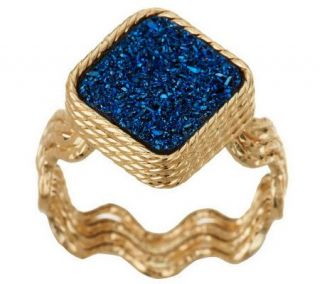 VicenzaGold Diamond Shape Drusy Quartz Wave Shank Ring, 14K Gold