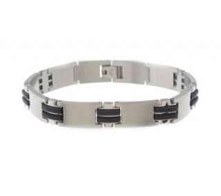 Forza Mens Stainless Steel Double Row Rubber Link Bracelet —