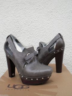 UGG Celestina Gray Leather 5 High Heel Ankle Boots US 6 EUR 37 UK 4 5