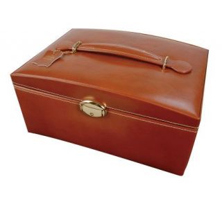 Mele Leather Train Case Style Jewelry Box in Cognac —
