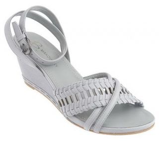 Makowsky Leather Woven Wedge Sandals w/ Ankle Strap —