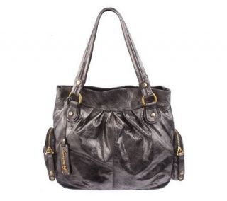 Makowsky Leather Snap Top Shopper w/ Side Zip Around Cargo Pockets