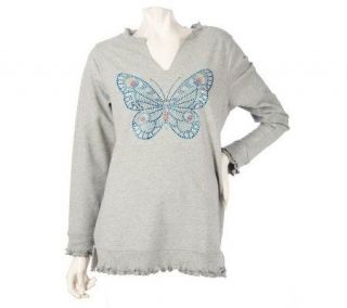 Quacker Factory Long Sleeve Butterfly Bling Knit Top —