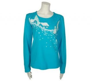 Quacker Factory Snowscape Themed Long Sleeve Knit Shirt —