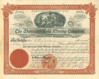 The Worcester Gold Colorado City Co Stock Certificate
