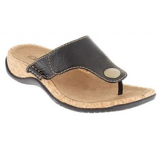 Clarks Tumbled Leather Button Accent Thong Sandals —