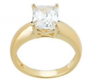 Diamonique Sterling or 14K Gold Clad Radiant Cut Solitaire Ring