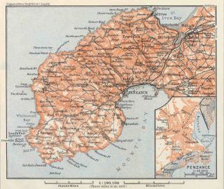 Cornwall 1910 Lands End Penzance Old Vintage Map Plan