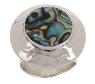 Artisan Crafted Sterling Hammered Abalone Ring —