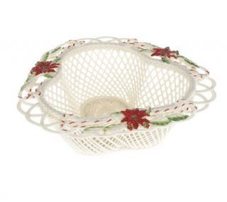 Belleek Poinsettia & Candy Cane Basket Dish —