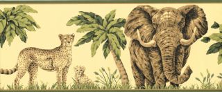 Leopard Giraffe Elephant Palm Trees Jungle Wild Animals Wallpaper