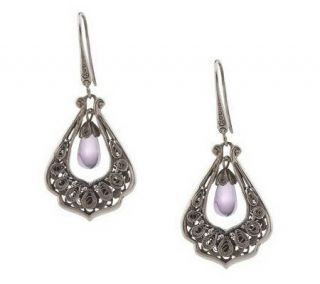 Artisan Crafted Sterling Openwork Gemstone Dangle Earrings —