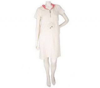 Denim & Co. Knit Terry Short Sleeve Half Zip Hooded Dress —