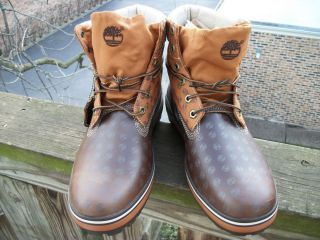  Wood Brown Layer Striped Stream Boat Conversion Roll Top Boots 10 NEW