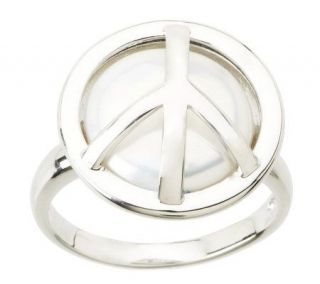 Honora Cultured FreshwaterPearl Peace Sign Sterling Ring —
