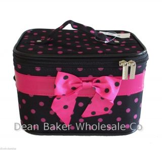 Polka Dot Cosmetic Train Makeup Travel Case Black Pink