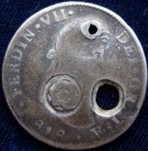 Costa Rica 2 Reales counterstamp on Peru 2 Reales 1818 VG RARE hole