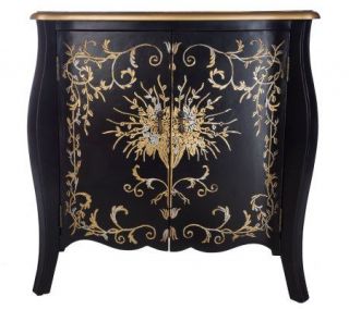 Elegant Two Door Bombe Cabinet with Gold Leaf and Vine Motif