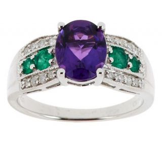 50 ct tw ZambianAmethyst & Emerald 1/10cttwDiamond Sterling Ring