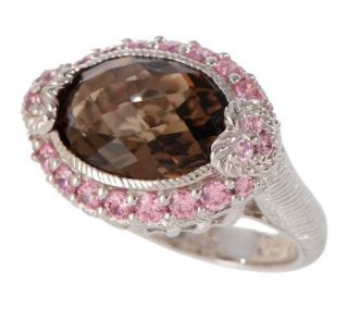 Judith Ripka Sterling 4.50 ct Smoky Quartz & Pink Diamonique Ring 