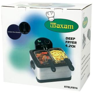 Maxam 4qt Electric Deep Fryer Cooker 1700 watts, 3 Frying Baskets 5yr