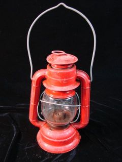 Vintage Mini Miniature Dietz Comet Red Lantern Light Clear Glass Globe