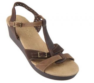 Skechers Leather T strap Low Wedge Sandals —