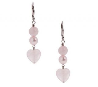 Lee Sands Rose Quartz Heart &Cultured Pearl Earrings —