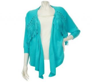 Belle Gray by Lisa Rinna Cardigan with Fringe and Macrame Detail
