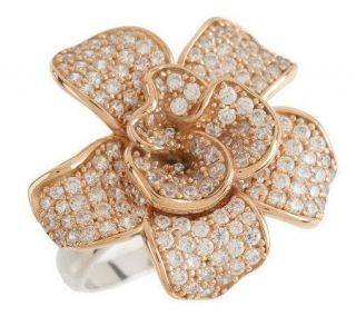 Diamonique 1.55 ct tw Sterling or 14K Gold Clad Flower Ring — 