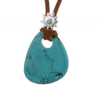 Southwestern Sterling Turquoise and Leather Necklace —