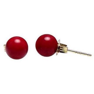 4mm italian red coral ball stud earrings 14k gold