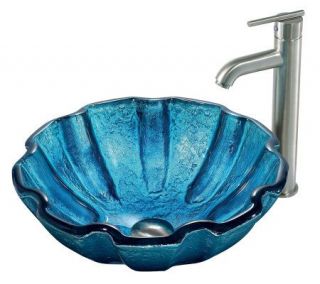 Mediterranean Seashell Vessel Sink Blue  Brushed Nickel Faucet 