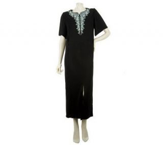 Bob Mackies Embroidered Zip Front Short Sleeve Caftan   A222057