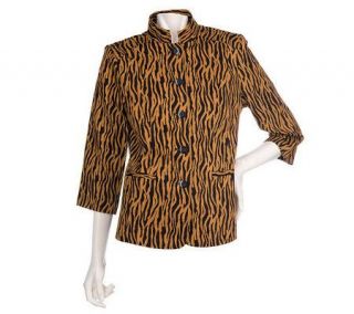 Susan Graver Stretch Sateen Animal Print Mandarin Collar Jacket