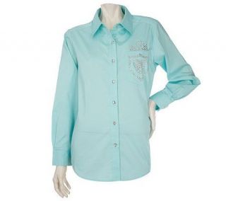 Quacker Factory Jeannes Crest Button Down Big Shirt —