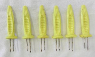 Vintage Lot of 6 Ribbed Yellow Corn on The COB Utensil Holders