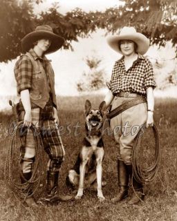 Cowgirls Guns Pistols Gunbelts and Their German Shepard Dog Cowgirl