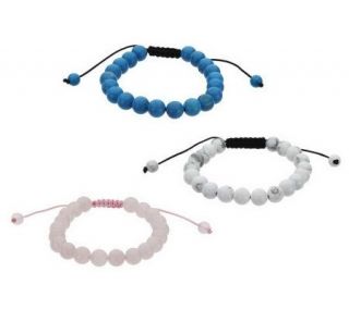 Lee Sands Set of 3 Macrame Gemstone Bracelets —