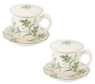 Set of 2 French Country Mugs with Lids and Saucers by Valerie