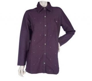 Quacker Factory Rhinestone Embellished Knit Denim Big Shirt — 