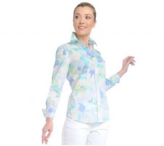 Isaac Mizrahi Live! Button Front Abstract Print Blouse —