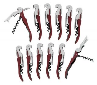 function corkscrews red burgundy with cap lifter serrated knife blade